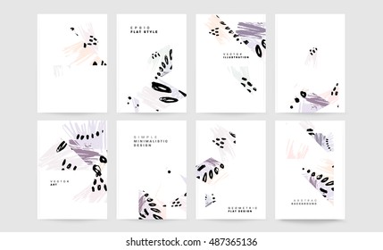 Set of Hand Drawn Universal Cards. Design for Flyers, Placards, Posters, Invitations, Brochures. Artistic Creative Templates. Abstract Modern Style