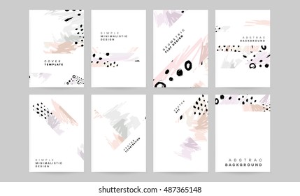 Set of Hand Drawn Universal Cards. Design for Flyers, Placards, Posters, Invitations, Brochures. Artistic Creative Templates. Abstract Modern Style