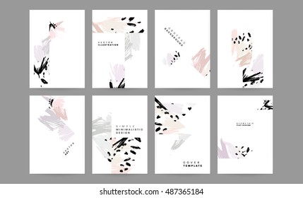 Set of Hand Drawn Universal Cards. Design for Flyers, Placards, Posters, Invitations, Brochures. Artistic Creative Templates. Abstract Modern Style