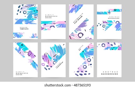 Set of Hand Drawn Universal Cards. Design for Flyers, Placards, Posters, Invitations, Brochures. Artistic Creative Templates. Abstract Modern Style