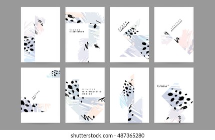 Set of Hand Drawn Universal Cards. Design for Flyers, Placards, Posters, Invitations, Brochures. Artistic Creative Templates. Abstract Modern Style