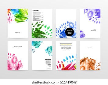 Set of Hand Drawn Universal Cards. Design for Flyers, Placards, Posters, Invitations, Brochures. Artistic Creative Templates. Abstract Modern Style