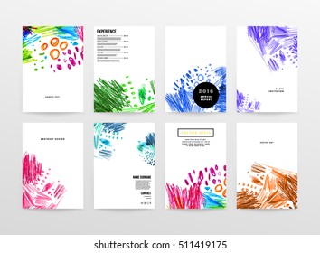 Set of Hand Drawn Universal Cards. Design for Flyers, Placards, Posters, Invitations, Brochures. Artistic Creative Templates. Abstract Modern Style