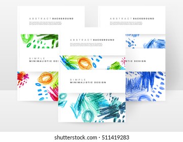 Juego de tarjetas universales dibujadas a mano. Diseño para volantes, carteles, afiches, invitaciones, folletos. Plantillas artísticas creativas. Resumen Estilo moderno