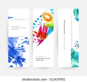 Juego de tarjetas universales dibujadas a mano. Diseño para volantes, carteles, afiches, invitaciones, folletos. Plantillas artísticas creativas. Resumen Estilo moderno