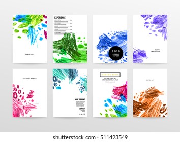 Juego de tarjetas universales dibujadas a mano. Diseño para volantes, carteles, carteles, invitaciones, folletos. Plantillas creativas artísticas. Estilo Abstracto Moderno
