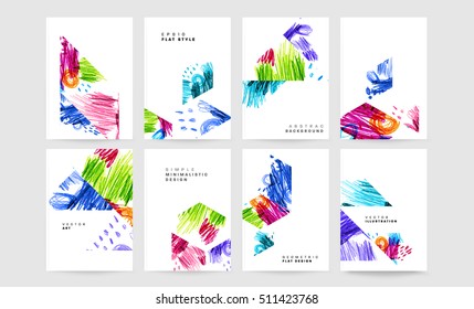 Set von handgezeichneten Universalkarten. Design für Flyer, Plakate, Poster, Einladungen, Broschüren. Künstlerische Kreative Vorlagen. Abstrakter moderner Stil