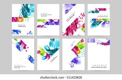 Set of Hand Drawn Universal Cards. Design for Flyers, Placards, Posters, Invitations, Brochures. Artistic Creative Templates. Abstract Modern Style