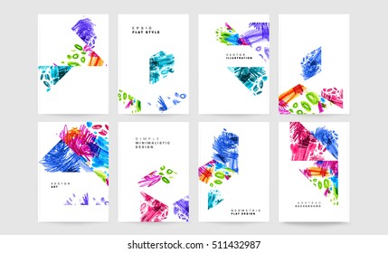 Set of Hand Drawn Universal Cards. Design for Flyers, Placards, Posters, Invitations, Brochures. Artistic Creative Templates. Abstract Modern Style
