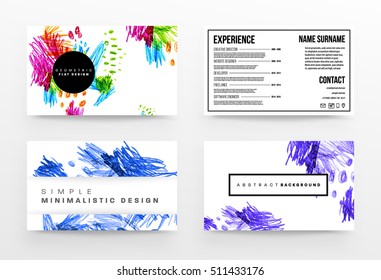 Set of Hand Drawn Universal Cards. Design for Flyers, Placards, Posters, Invitations, Brochures. Artistic Creative Templates. Abstract Modern Style