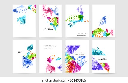 Juego de tarjetas universales dibujadas a mano. Diseño para volantes, carteles, afiches, invitaciones, folletos. Plantillas artísticas creativas. Resumen Estilo moderno