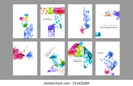 Set of Hand Drawn Universal Cards. Design for Flyers, Placards, Posters, Invitations, Brochures. Artistic Creative Templates. Abstract Modern Style