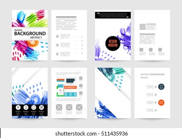 Set of Hand Drawn Universal Cards. Design for Flyers, Placards, Posters, Invitations, Brochures. Artistic Creative Templates. Abstract Modern Style