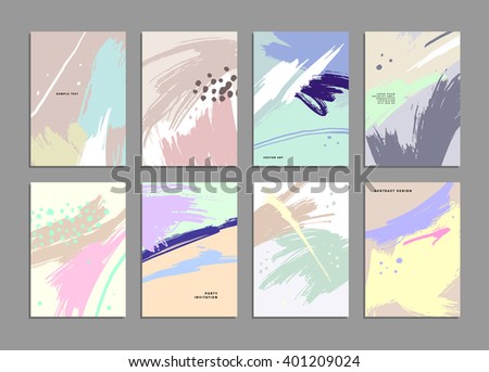 Set of Hand Drawn Universal Cards. Design for Flyers, Placards, Posters, Invitations, Brochures. Artistic Creative Templates. Abstract Modern Style