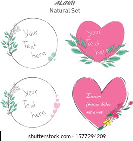 Set of hand drawn valentine element, natural, leaf icon and line art. Alami mean natural in indonesian language