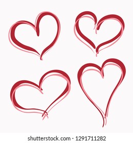 Set of hand drawn Valentine's Day hearts on white background with a light shape