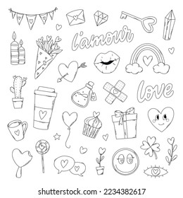 set of hand drawn Valentine's day doodles for prints, cards, stickers, coloring pages, icons, scrapbooking, holiday decor, etc. EPS 10