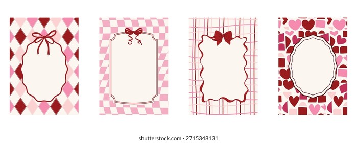 Conjunto de mão desenhado dia dos namorados vintage quadros com arcos. Vetor Valentine design feriado para convites de casamento, cartões de saudação, ou projetos festivos de Natal