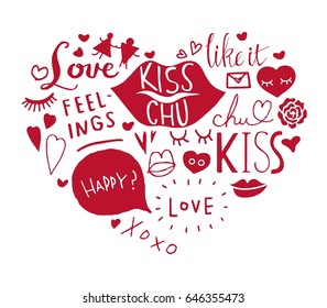 Set of Hand Drawn Valentine's Day Doodle Style Vector Illustration