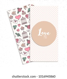 Set of hand drawn vallentines day greeting card templates. Romantic background. Vector illustration