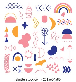 Set of hand drawn varios shapes and doodle objects. Abstract contemprorary modern trendy vector illustration.