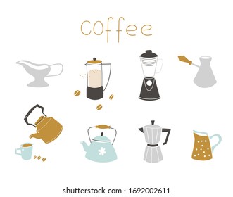 Set hand drawn various coffee cups. Vector illustration.