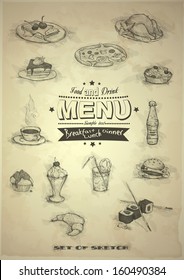 Set of Hand Drawn Various Elements On Old Vintage Paper . Vector Illustration. Eps 10.