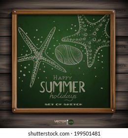 Set of Hand Drawn Various Elements On A Green Chalkboard. Vector Illustration. Eps 10