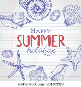 Set of Hand Drawn Various Elements On Lined Sketchbook Paper. Vector Illustration. Eps 10