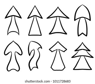 Set of hand drawn various index arrows. Vector black and white element for infographic and your design