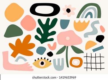 Set of hand drawn various shapes and doodle objects. Abstract contemporary modern trendy vector illustration. All elements are isolated