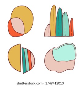 Conjunto de dibujos a mano de varias formas y objetos de doodle para sus diseños. Resumen de la moderna y moderna ilustración vectorial.