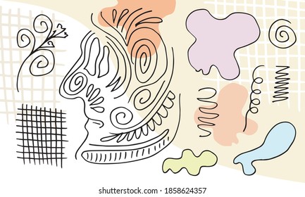 Conjunto de dibujos a mano de varias formas y objetos de doodle. Resumen de la moderna y moderna ilustración vectorial. Todos los elementos están aislados.