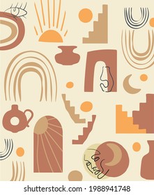Handgezeichneter Satz verschiedener Formen und Objekte. Abstrakte moderne, trendige Vektorgrafik. Stempelstruktur. Modernes, minimalistisches abstraktes ästhetisches Zeichnen