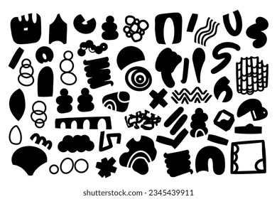 Set of hand drawn various shapes and doodle objects silhouettes. Abstract contemporary modern trendy vector illustrations. One color palette. All elements are isolated.