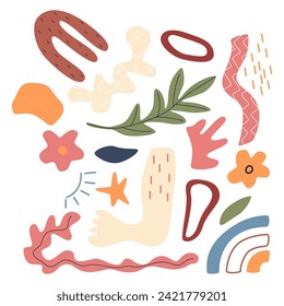 Set of hand drawn various shapes and doodle objects. Abstract contemporary modern trendy vector illustration. Stamp texture. All elements are isolated