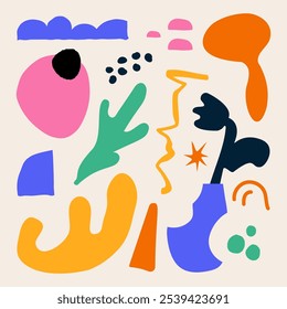 Conjunto de mão desenhou várias formas e objetos de rabiscar. Ilustração vetorial moderna moderna abstrata e contemporânea. Textura do carimbo. Todos os elementos são isolados

