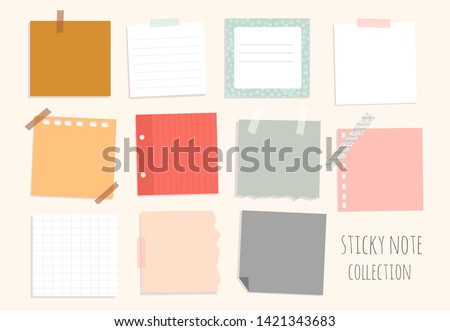 Set of hand drawn various sticky notes. Office tools. Reminder notepapers. To do list. Colored vector illustration. Flat design. All elements are isolated