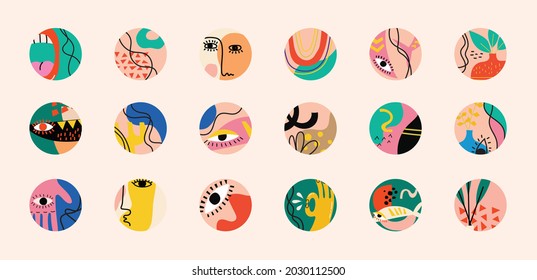 Set of Hand drawn various vector highlight covers, Abstract contemporary modern trendy vector illustration.