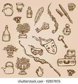 Conjunto de elementos de vintage dibujados a mano - para diseño y scrapbook en vector