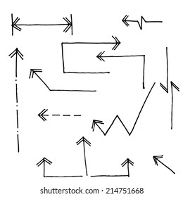 Set of hand drawn vector arrows. Isolated  black arrows vector collection on white background in sketched style.