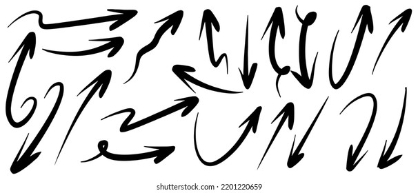 Set of Hand drawn vector arrows doodle on white background. design element vector illustration.