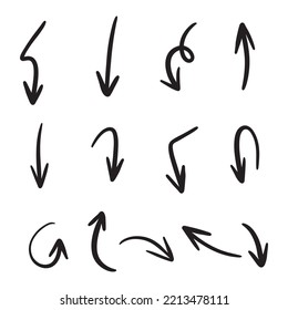 Set of Hand drawn vector arrows doodle on white background. design element vector illustration.