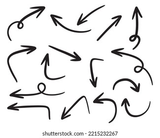 Set of Hand drawn vector arrows doodle on white background. design element vector illustration.