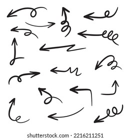 Set von handgezeichneten Vektorpfeilen doodle auf weißem Hintergrund. Design-Element, Vektorgrafik.