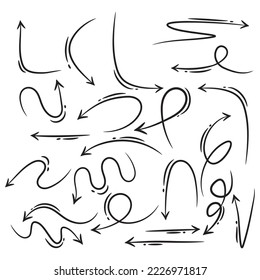 Set of Hand drawn vector arrows doodle on white background. design element vector illustration.
