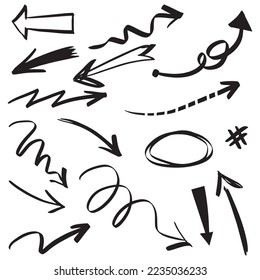 Set of Hand drawn vector arrows doodle on white background. design element vector illustration.