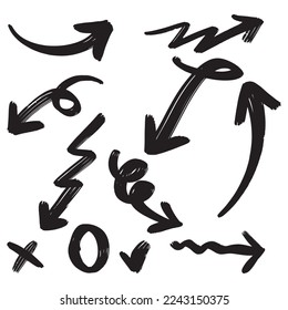 Set of Hand drawn vector arrows doodle on white background. design element vector illustration.