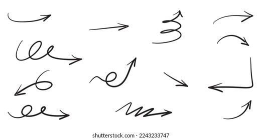 Set of Hand drawn vector arrows doodle on white background. design element vector illustration.