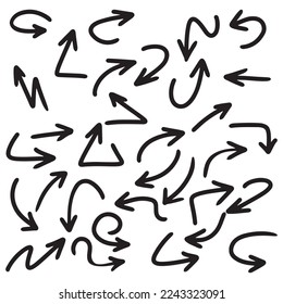 Set of Hand drawn vector arrows doodle on white background. design element vector illustration.